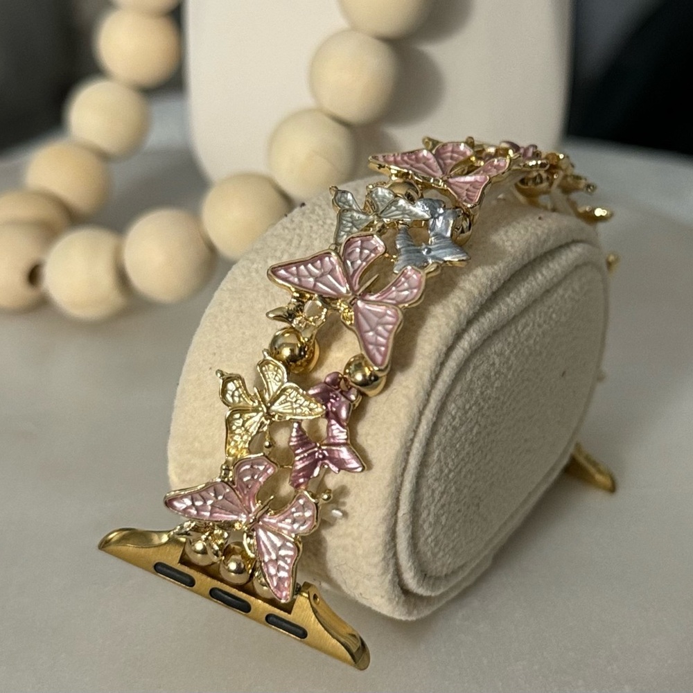 COPY - Bracelet for a watch with butterfly design in gold and pink